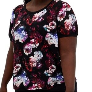 Torrid Black Floral Sheer Clip Dot Chiffon Rib Trim Short Sleeve Top, 3 (3X)